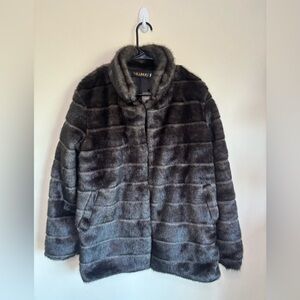 New Fhillinuo Y2K Chic Dark Brown Faux Fur Teddy Jacket Size XL Long Sleeves